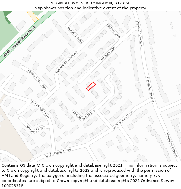 9, GIMBLE WALK, BIRMINGHAM, B17 8SL: Location map and indicative extent of plot