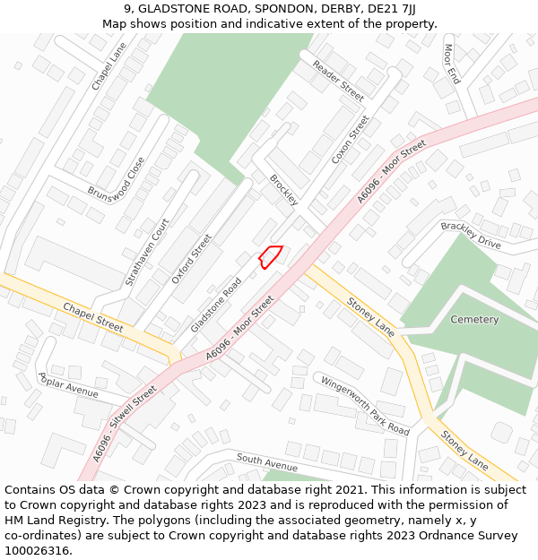 9, GLADSTONE ROAD, SPONDON, DERBY, DE21 7JJ: Location map and indicative extent of plot