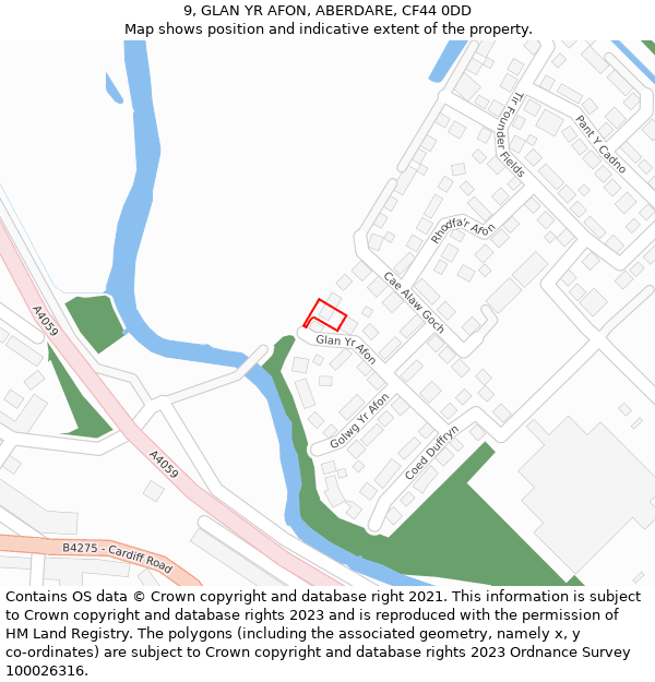 9, GLAN YR AFON, ABERDARE, CF44 0DD: Location map and indicative extent of plot