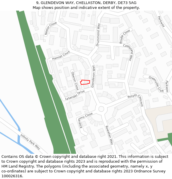 9, GLENDEVON WAY, CHELLASTON, DERBY, DE73 5AG: Location map and indicative extent of plot