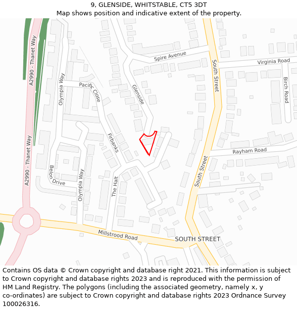 9, GLENSIDE, WHITSTABLE, CT5 3DT: Location map and indicative extent of plot