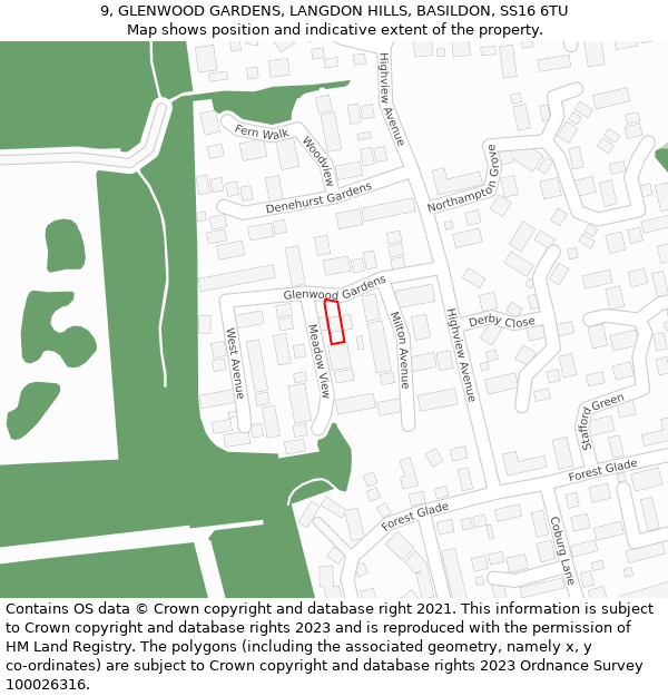 9, GLENWOOD GARDENS, LANGDON HILLS, BASILDON, SS16 6TU: Location map and indicative extent of plot