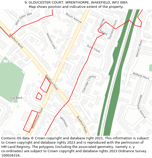 9, GLOUCESTER COURT, WRENTHORPE, WAKEFIELD, WF2 0WA: Location map and indicative extent of plot