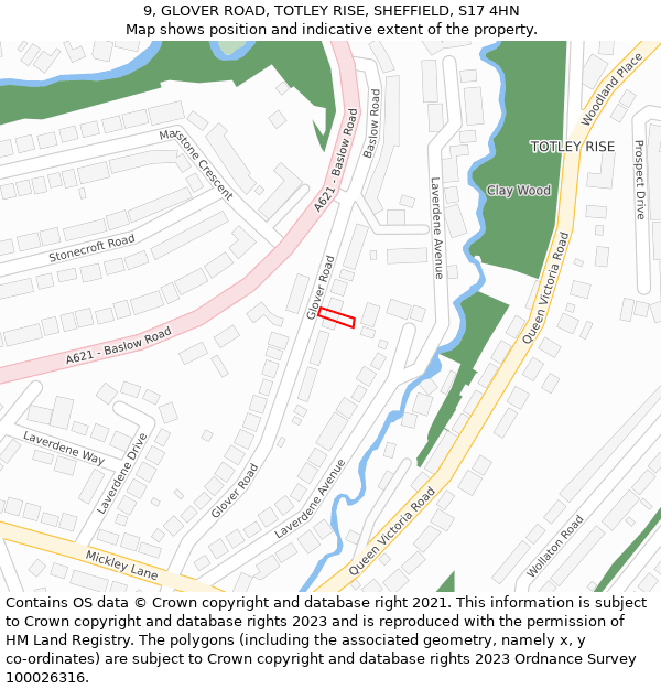 9, GLOVER ROAD, TOTLEY RISE, SHEFFIELD, S17 4HN: Location map and indicative extent of plot