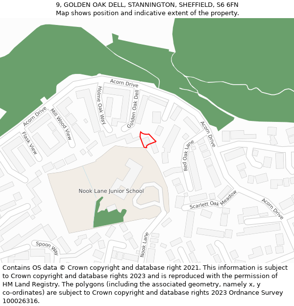 9, GOLDEN OAK DELL, STANNINGTON, SHEFFIELD, S6 6FN: Location map and indicative extent of plot