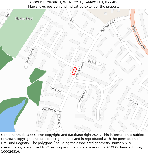 9, GOLDSBOROUGH, WILNECOTE, TAMWORTH, B77 4DE: Location map and indicative extent of plot