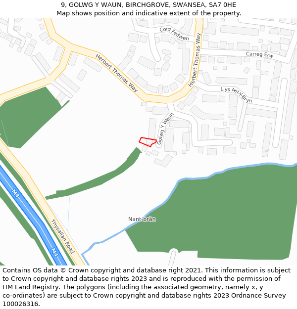 9, GOLWG Y WAUN, BIRCHGROVE, SWANSEA, SA7 0HE: Location map and indicative extent of plot