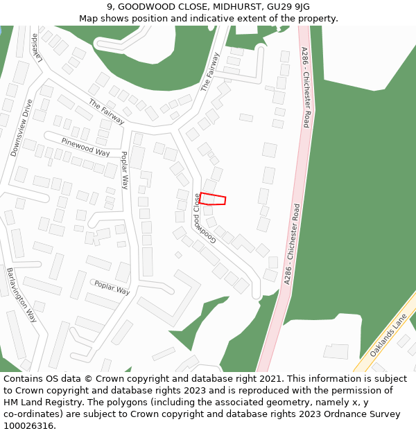 9, GOODWOOD CLOSE, MIDHURST, GU29 9JG: Location map and indicative extent of plot