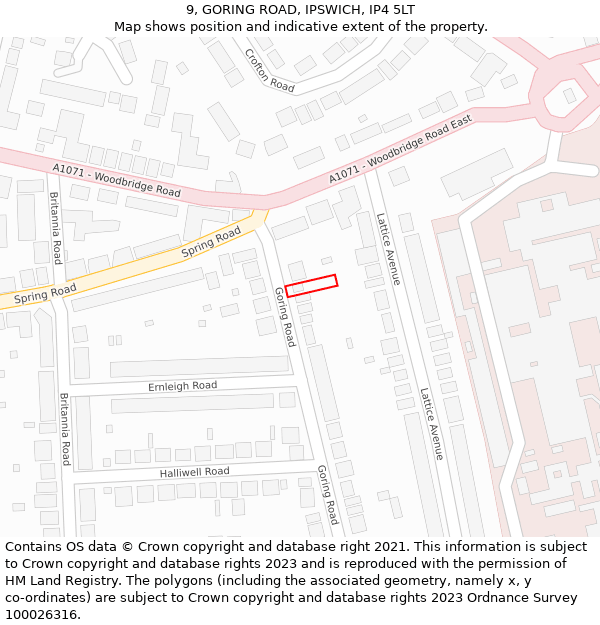 9, GORING ROAD, IPSWICH, IP4 5LT: Location map and indicative extent of plot