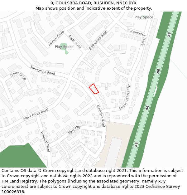 9, GOULSBRA ROAD, RUSHDEN, NN10 0YX: Location map and indicative extent of plot