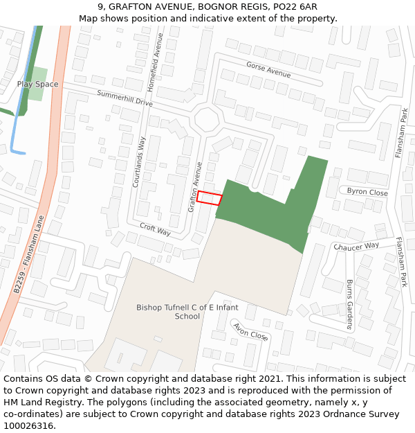 9, GRAFTON AVENUE, BOGNOR REGIS, PO22 6AR: Location map and indicative extent of plot