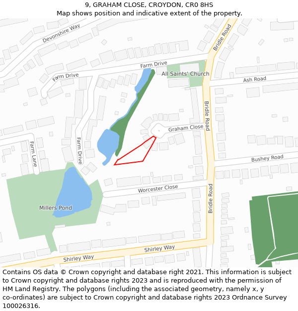 9, GRAHAM CLOSE, CROYDON, CR0 8HS: Location map and indicative extent of plot
