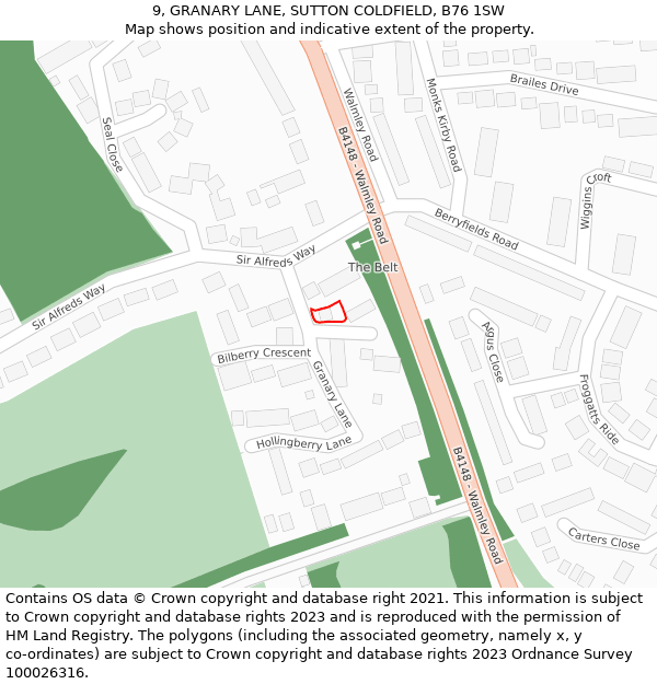 9, GRANARY LANE, SUTTON COLDFIELD, B76 1SW: Location map and indicative extent of plot