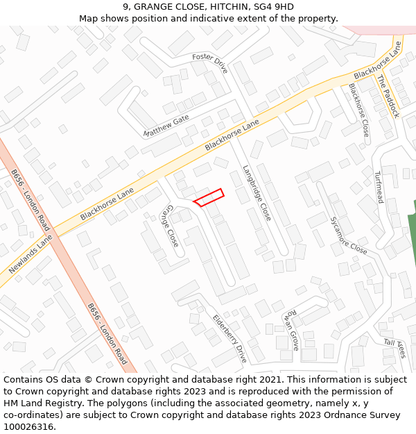 9, GRANGE CLOSE, HITCHIN, SG4 9HD: Location map and indicative extent of plot