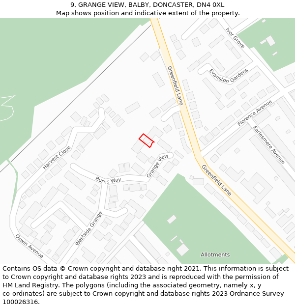 9, GRANGE VIEW, BALBY, DONCASTER, DN4 0XL: Location map and indicative extent of plot