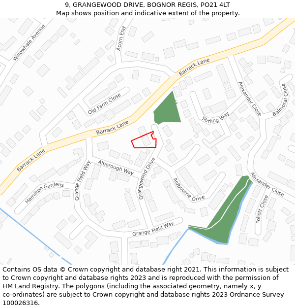 9, GRANGEWOOD DRIVE, BOGNOR REGIS, PO21 4LT: Location map and indicative extent of plot