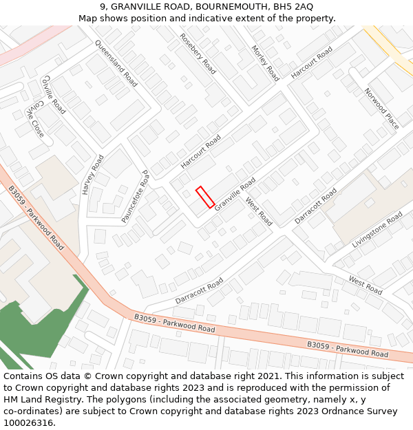 9, GRANVILLE ROAD, BOURNEMOUTH, BH5 2AQ: Location map and indicative extent of plot