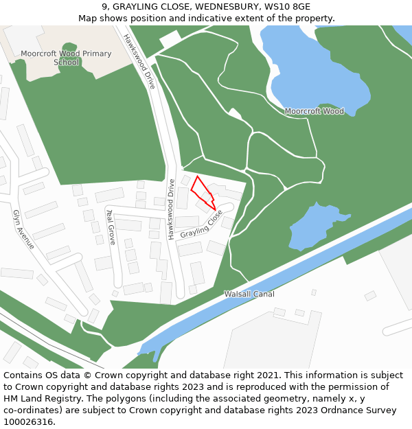 9, GRAYLING CLOSE, WEDNESBURY, WS10 8GE: Location map and indicative extent of plot