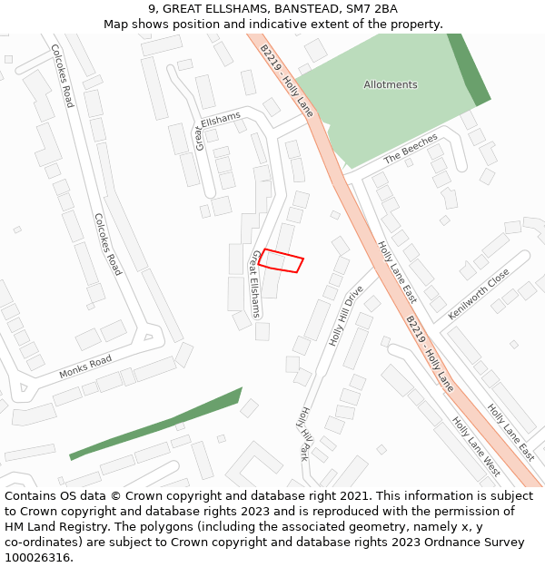 9, GREAT ELLSHAMS, BANSTEAD, SM7 2BA: Location map and indicative extent of plot