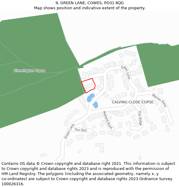 9, GREEN LANE, COWES, PO31 8QG: Location map and indicative extent of plot