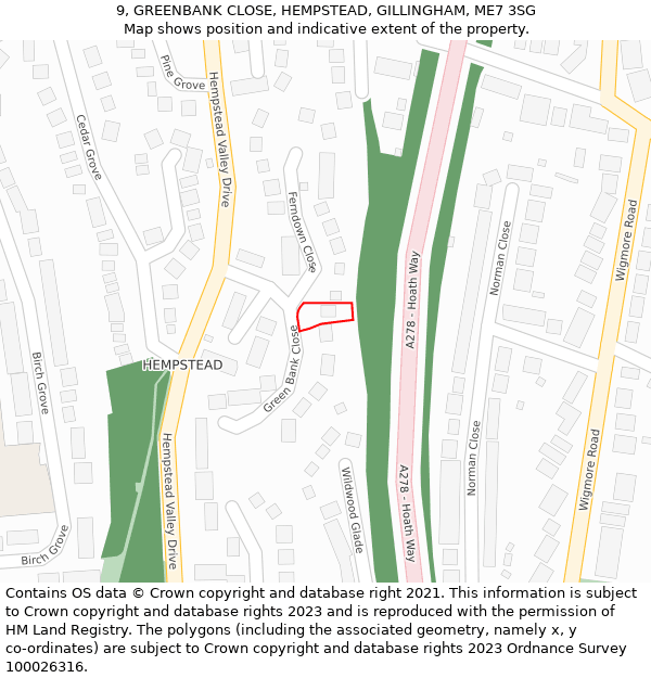 9, GREENBANK CLOSE, HEMPSTEAD, GILLINGHAM, ME7 3SG: Location map and indicative extent of plot