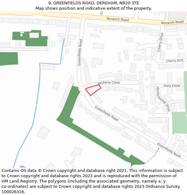 9, GREENFIELDS ROAD, DEREHAM, NR20 3TE: Location map and indicative extent of plot