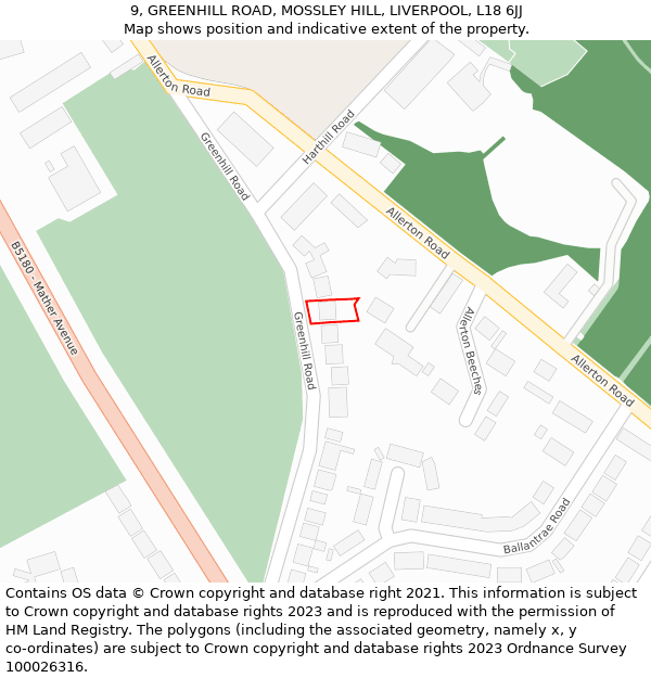 9, GREENHILL ROAD, MOSSLEY HILL, LIVERPOOL, L18 6JJ: Location map and indicative extent of plot