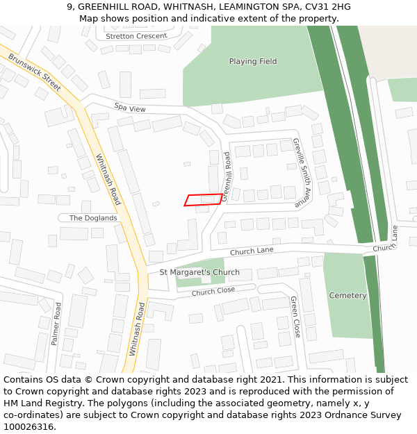 9, GREENHILL ROAD, WHITNASH, LEAMINGTON SPA, CV31 2HG: Location map and indicative extent of plot