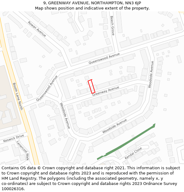 9, GREENWAY AVENUE, NORTHAMPTON, NN3 6JP: Location map and indicative extent of plot