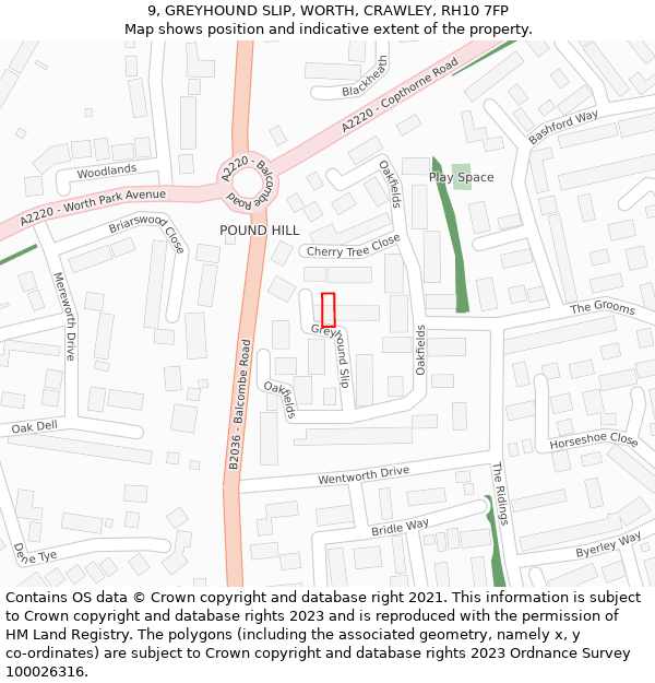 9, GREYHOUND SLIP, WORTH, CRAWLEY, RH10 7FP: Location map and indicative extent of plot