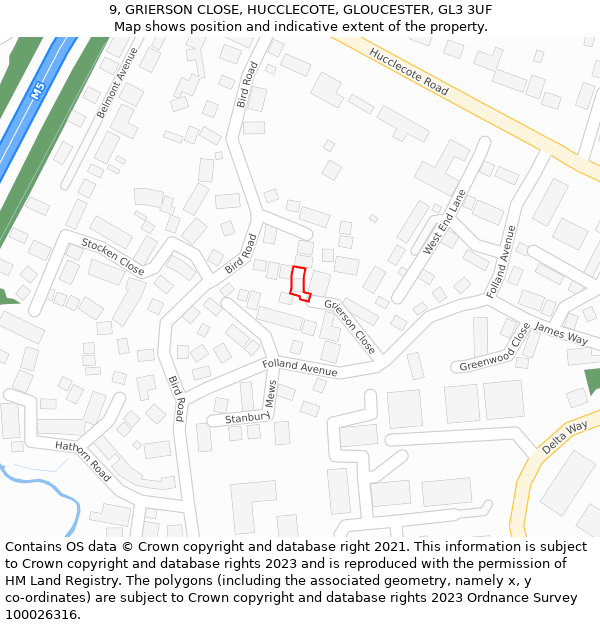 9, GRIERSON CLOSE, HUCCLECOTE, GLOUCESTER, GL3 3UF: Location map and indicative extent of plot