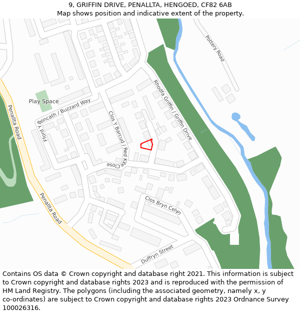 9, GRIFFIN DRIVE, PENALLTA, HENGOED, CF82 6AB: Location map and indicative extent of plot