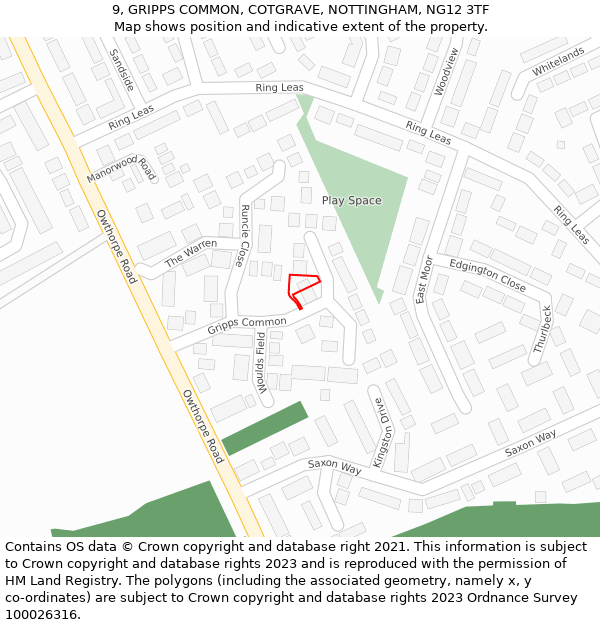 9, GRIPPS COMMON, COTGRAVE, NOTTINGHAM, NG12 3TF: Location map and indicative extent of plot