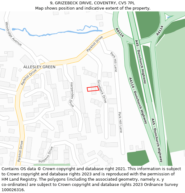 9, GRIZEBECK DRIVE, COVENTRY, CV5 7PL: Location map and indicative extent of plot