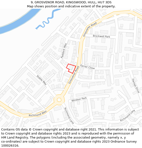 9, GROSVENOR ROAD, KINGSWOOD, HULL, HU7 3DS: Location map and indicative extent of plot