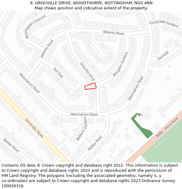 9, GROUVILLE DRIVE, WOODTHORPE, NOTTINGHAM, NG5 4NN: Location map and indicative extent of plot