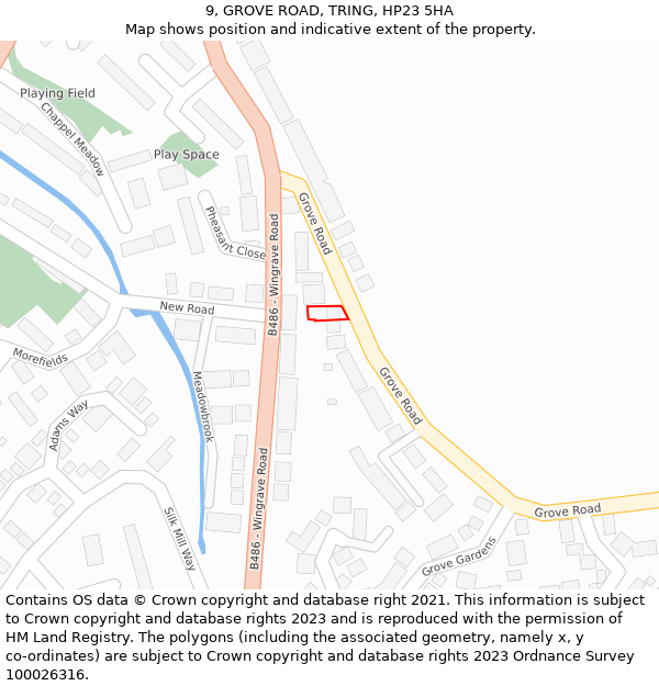 9, GROVE ROAD, TRING, HP23 5HA: Location map and indicative extent of plot