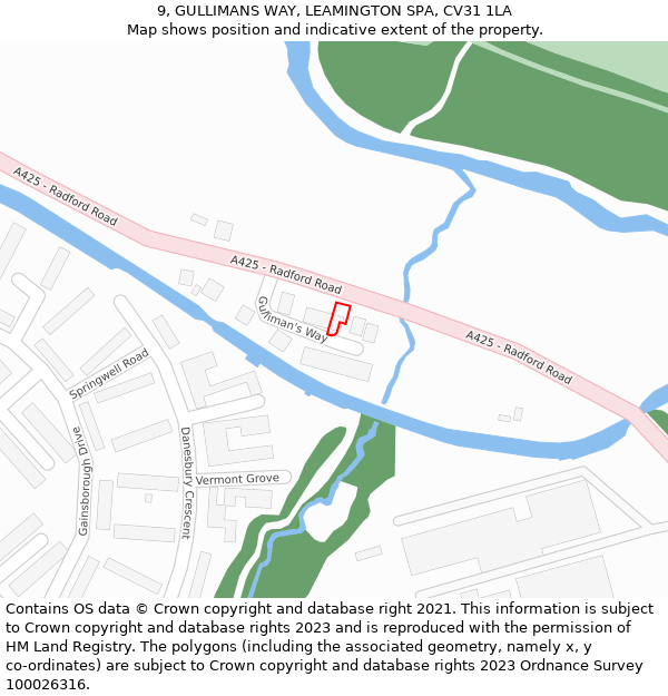 9, GULLIMANS WAY, LEAMINGTON SPA, CV31 1LA: Location map and indicative extent of plot