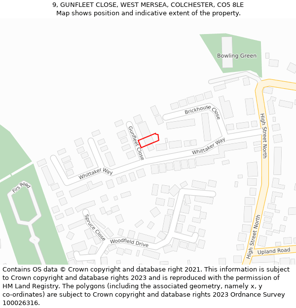 9, GUNFLEET CLOSE, WEST MERSEA, COLCHESTER, CO5 8LE: Location map and indicative extent of plot