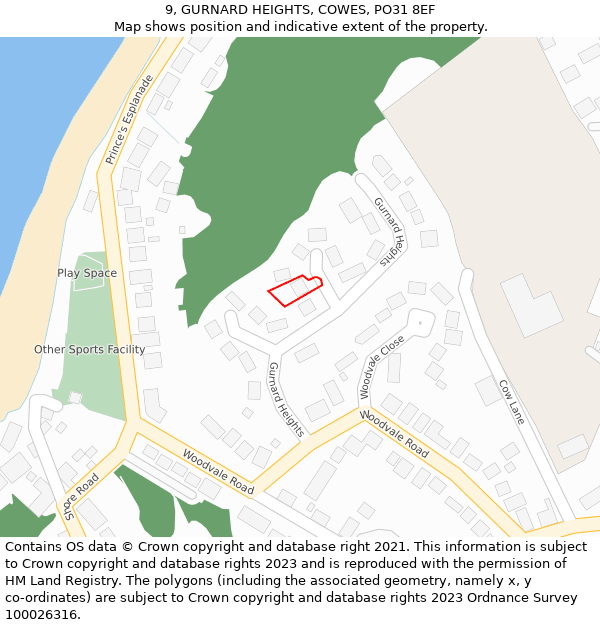 9, GURNARD HEIGHTS, COWES, PO31 8EF: Location map and indicative extent of plot