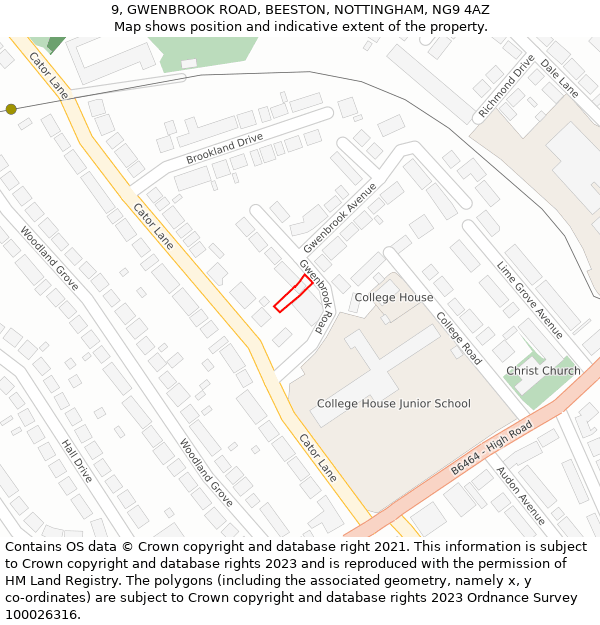 9, GWENBROOK ROAD, BEESTON, NOTTINGHAM, NG9 4AZ: Location map and indicative extent of plot