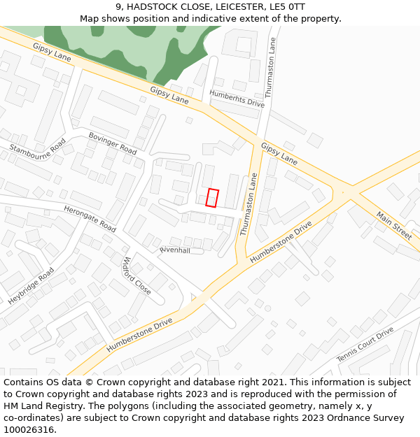 9, HADSTOCK CLOSE, LEICESTER, LE5 0TT: Location map and indicative extent of plot