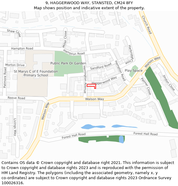 9, HAGGERWOOD WAY, STANSTED, CM24 8FY: Location map and indicative extent of plot