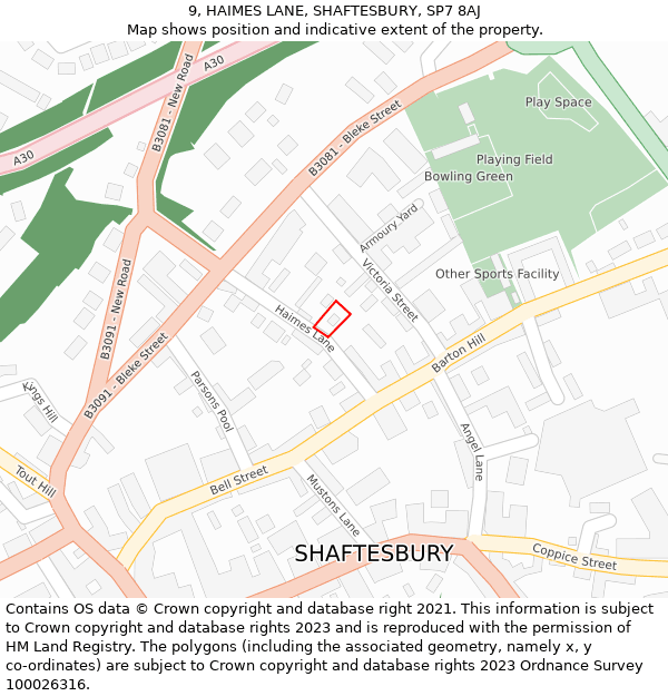 9, HAIMES LANE, SHAFTESBURY, SP7 8AJ: Location map and indicative extent of plot