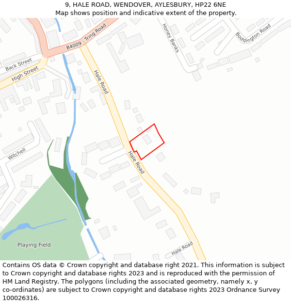 9, HALE ROAD, WENDOVER, AYLESBURY, HP22 6NE: Location map and indicative extent of plot