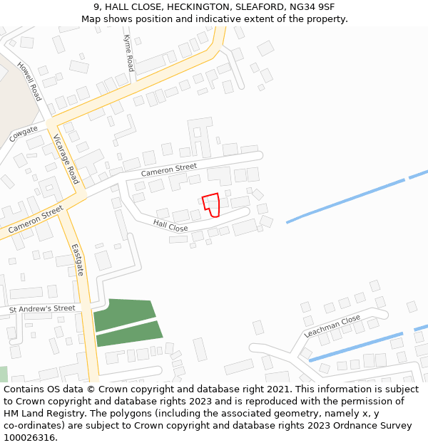 9, HALL CLOSE, HECKINGTON, SLEAFORD, NG34 9SF: Location map and indicative extent of plot