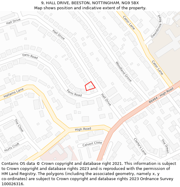 9, HALL DRIVE, BEESTON, NOTTINGHAM, NG9 5BX: Location map and indicative extent of plot