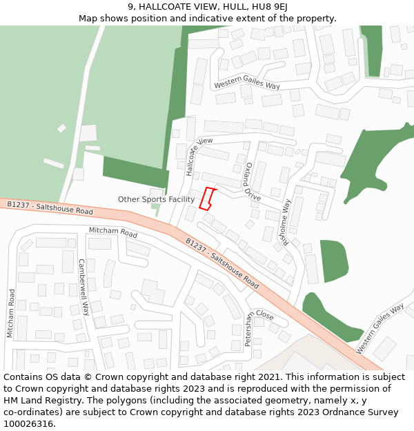 9, HALLCOATE VIEW, HULL, HU8 9EJ: Location map and indicative extent of plot