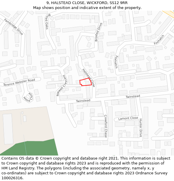 9, HALSTEAD CLOSE, WICKFORD, SS12 9RR: Location map and indicative extent of plot