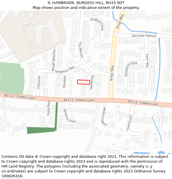 9, HAMBROOK, BURGESS HILL, RH15 0DT: Location map and indicative extent of plot